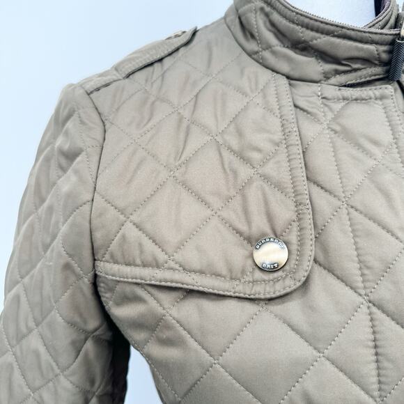 Burberry Quilted Coat Winter Down Finsbridge Plaid Jacket Check Olive Green XS - Picture 7 of 16